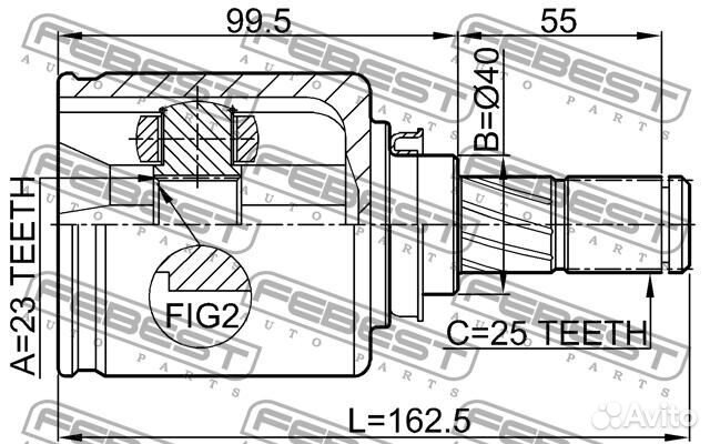 Шрус внутренний 23X40X25 nissan wingroad/AD Y11 19
