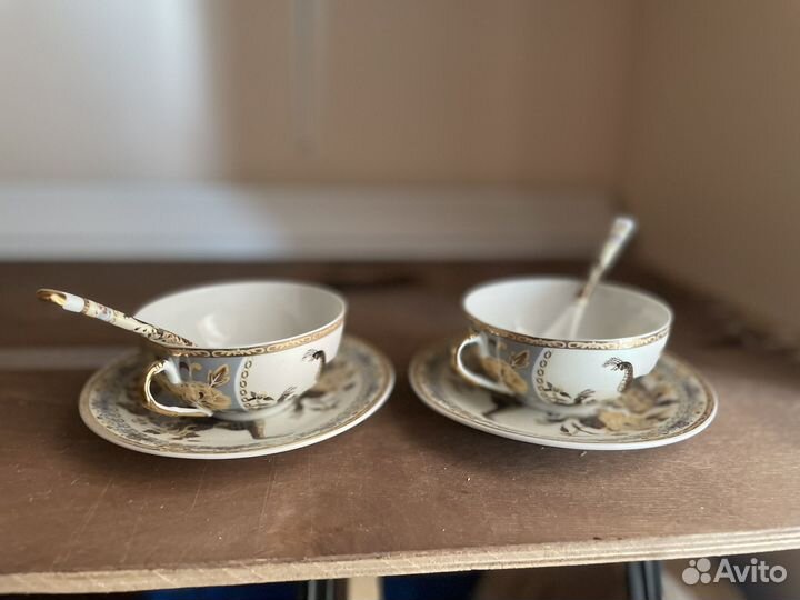 Чашка с блюдцем и оожкой фарфор китайский