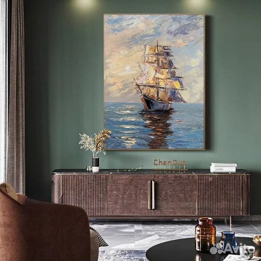 Интерьерная картина маслом ручная работа корабль