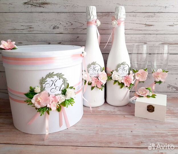 Свадебные бокалы, бутылки, казна, набор