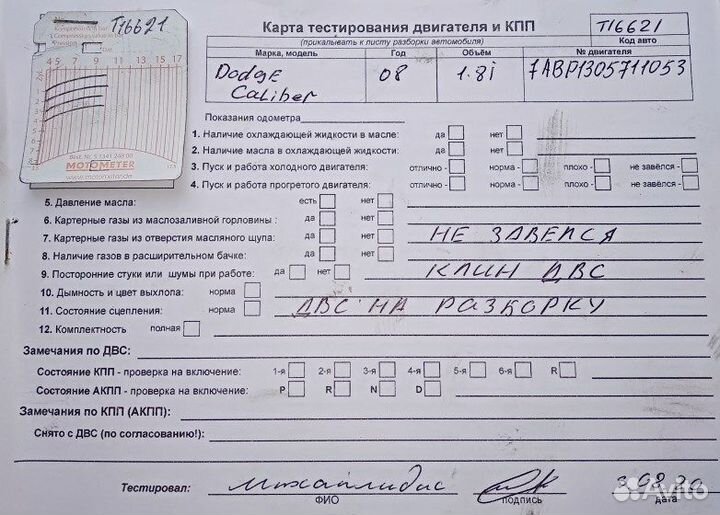 Разбор на запчасти Dodge Caliber