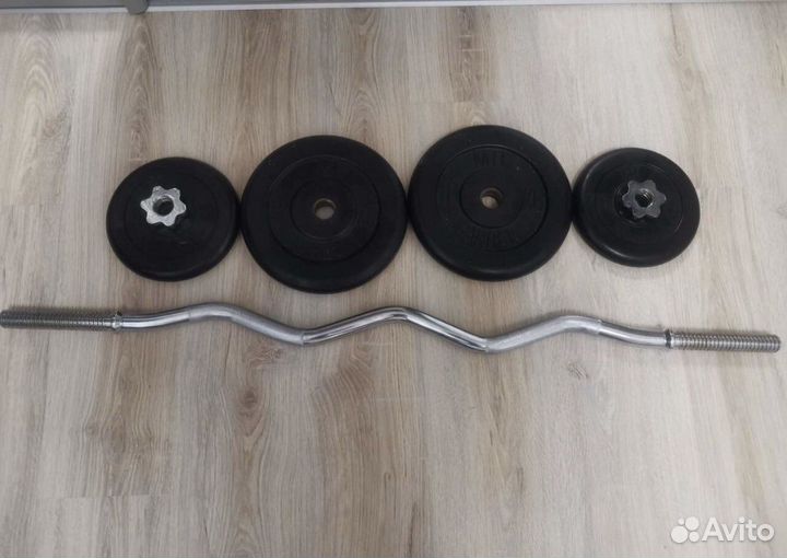 Гриф W образный + 2 x 10 кг