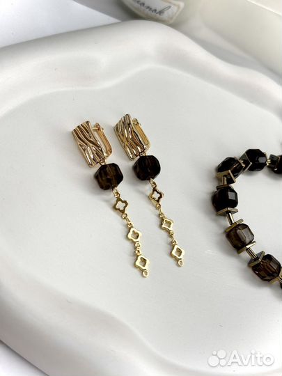 Браслет и серьги из раухтопаза дымчатого кварца