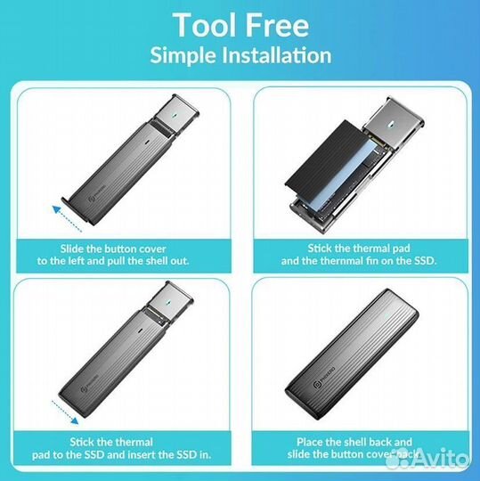 Корпус phixero M.2 nvme SSD ngff SATA 10 Гбит