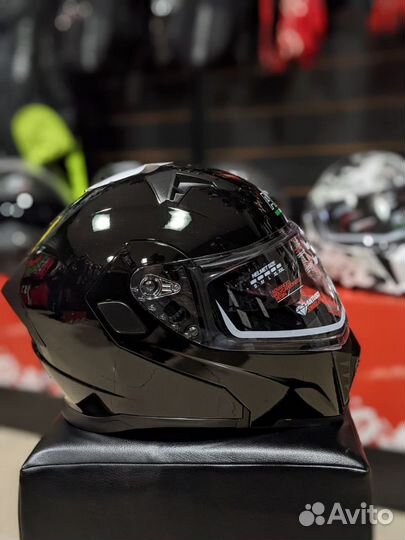 Мотошлем модуляр с очками AIM черный глянец новый
