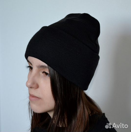 Шапка трикотажная черная акрил оптом