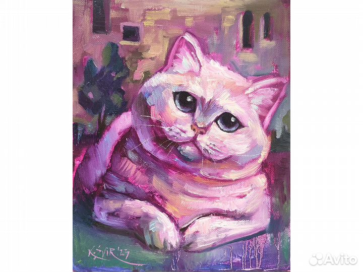 Картина кошка маслом на холсте 25х20 см