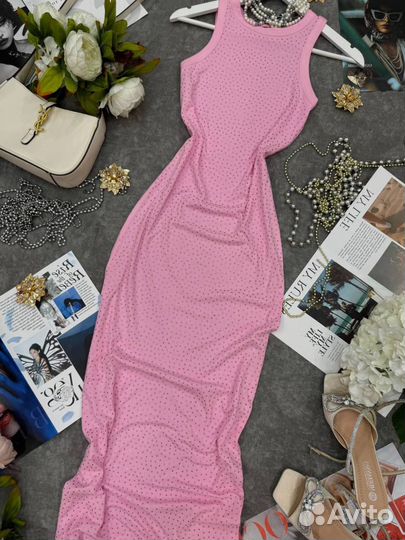 Платье Лапша Майка со стразами 42-48 4 цвета