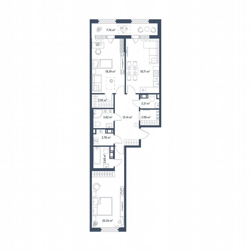 2-к. квартира, 91,8 м², 11/11 эт.