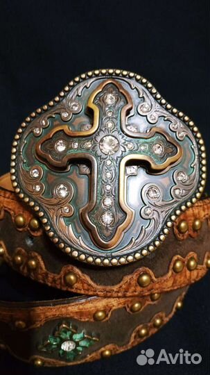 Ремень кожаный Affliction с медной пряжкой