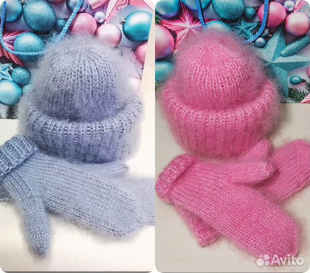 Шапа+варежки из мохера