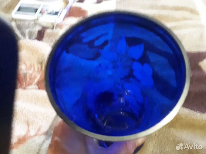 Ваза кобальтовое стекло ручная роспись