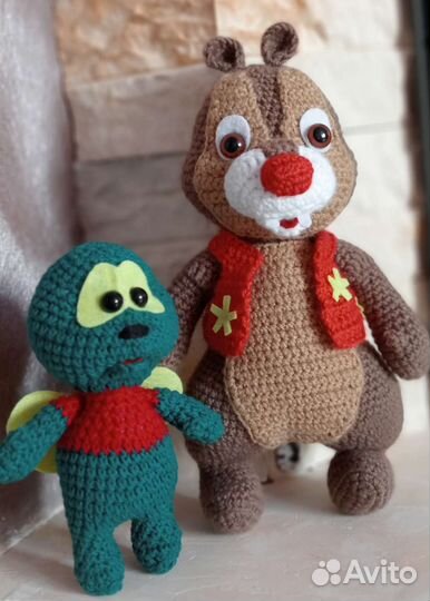 Вязаные игрушки Винни Пух, Губка Боб, Чип и Дейл