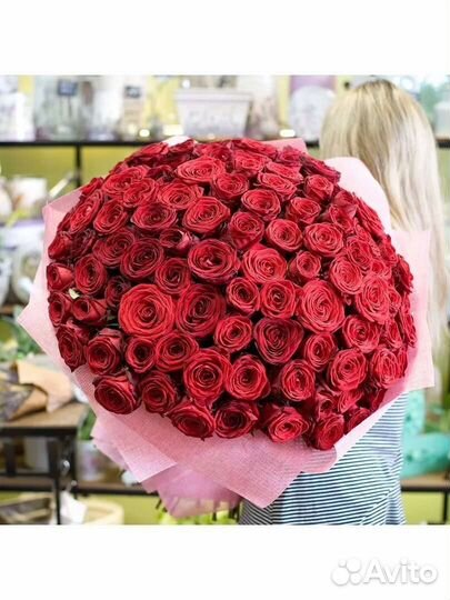 Огромный букет красных роз 101 51 роза 90 см