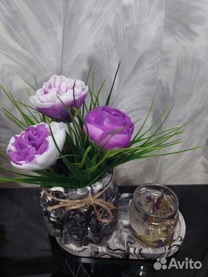 Цветы из мыла ручной работы, аромасвеча