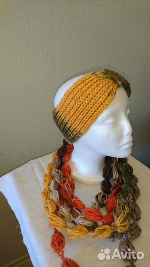 Вязаная повязка на голову +шарф 