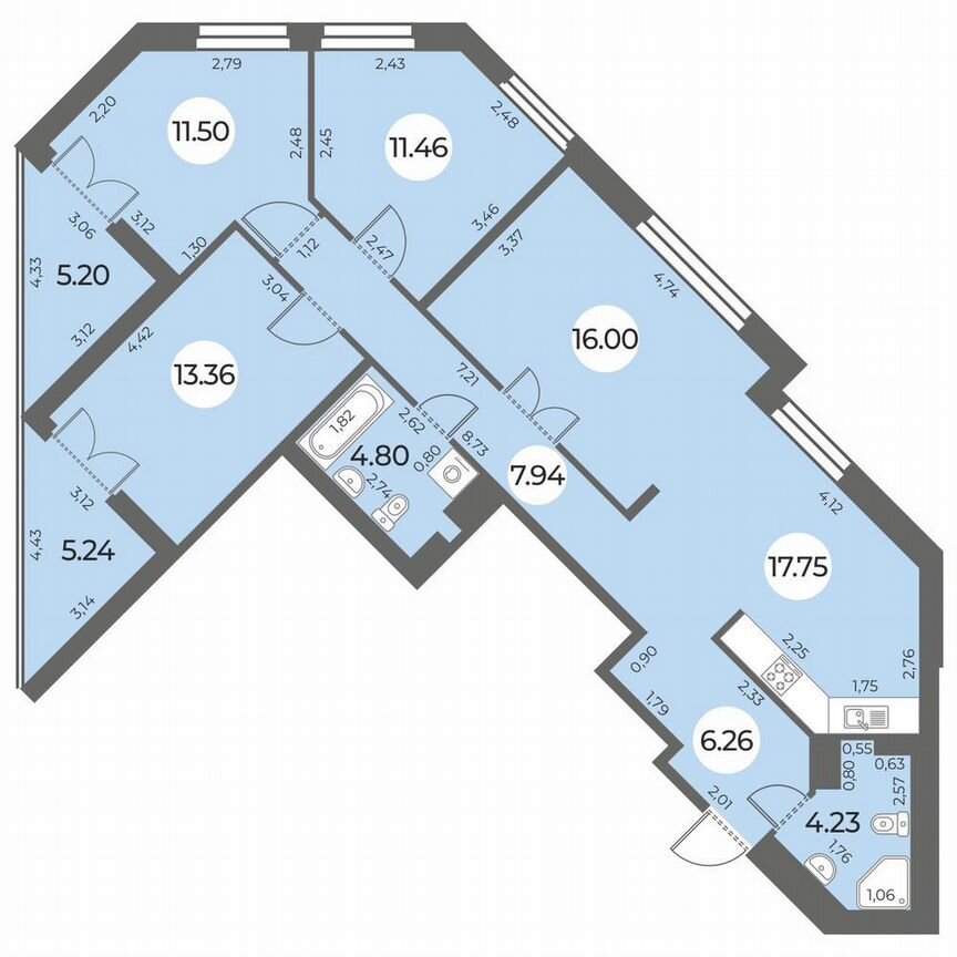 4-к. квартира, 98 м², 4/24 эт.