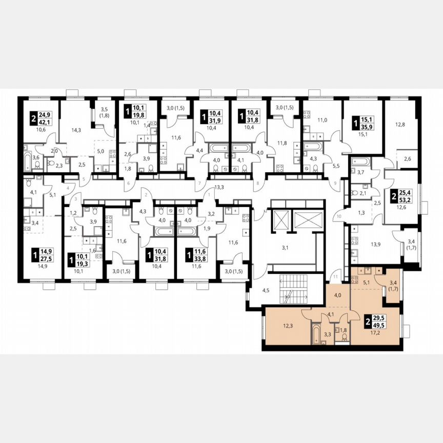 2-к. квартира, 49,5 м², 2/12 эт.