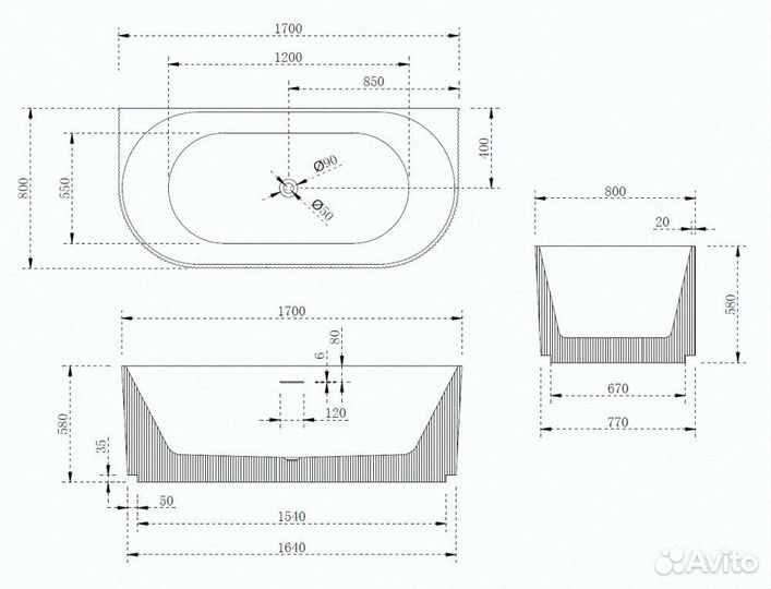 Акриловая ванна abber AB9330-1.7 белая