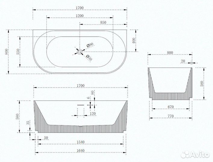 Акриловая ванна abber AB9330-1.7 белая