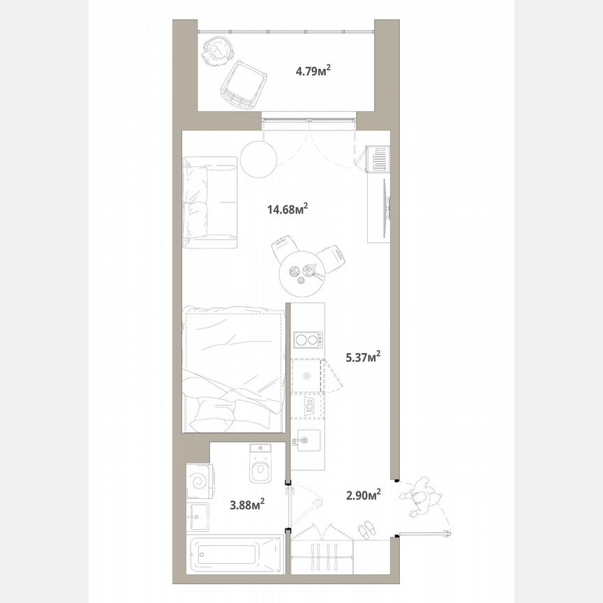 Квартира-студия, 29,2 м², 3/12 эт.