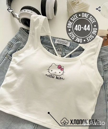 Топ с принтом аниме hello kitty