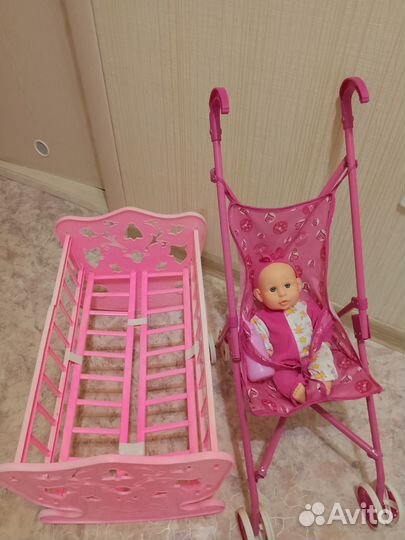 Игровой набор, коляска, кроватка, пупсик