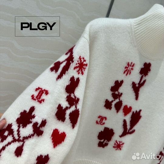 Chanel белая водолазка с флоральным принтом