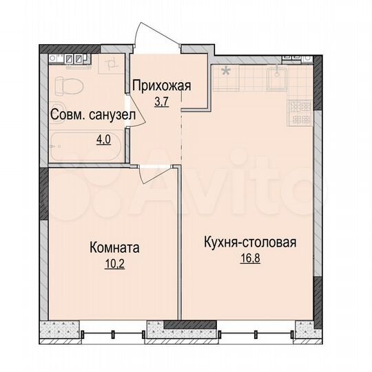 1-к. квартира, 34,8 м², 1/10 эт.