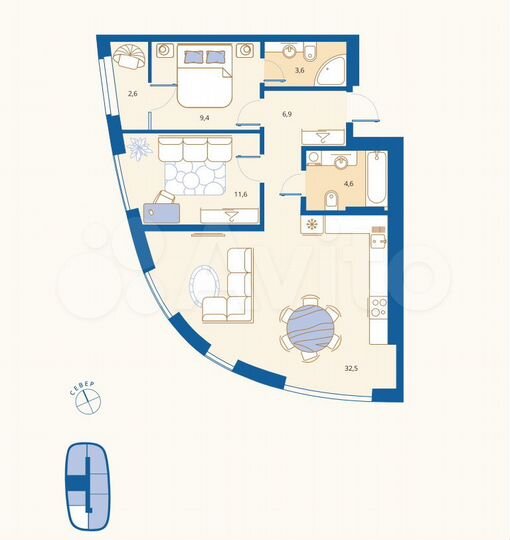 2-к. квартира, 71,2 м², 16/18 эт.