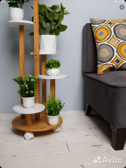 Подставка для цветов растений напольная бамбук