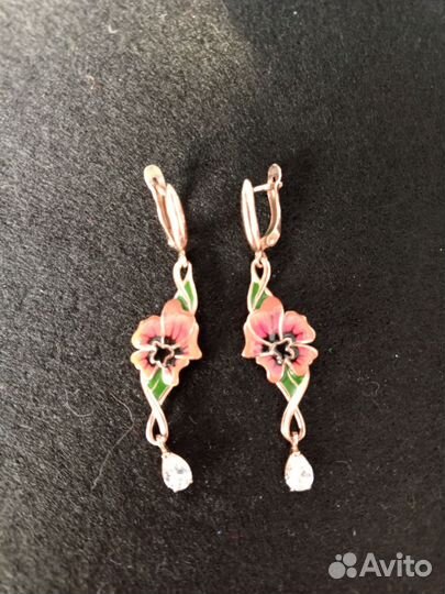 Позолоченные серьги Красные маки