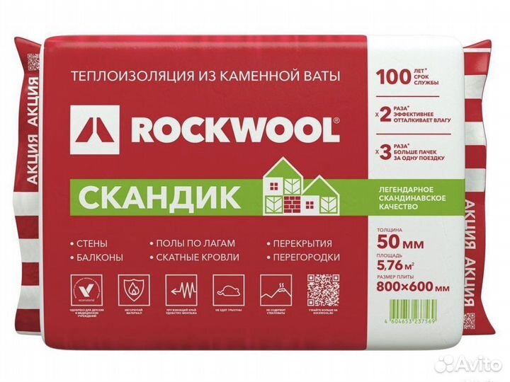 Утеплитель Роквул Скандик 100 мм