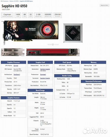 Видеокарта Sapphire AMD Radeon HD 6950 2GB gddr5