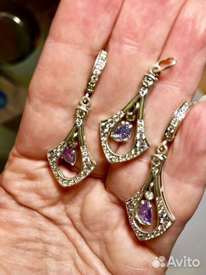 Комплект (серьги и кулон) из серебра с аметистом