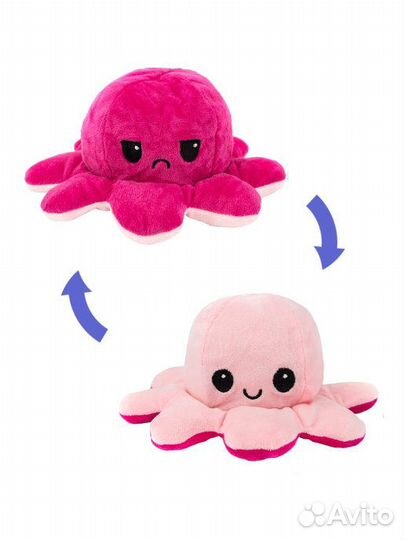 Осьминог перевертыш, двусторонняя мягкая игрушка