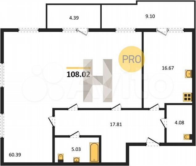 4-к. квартира, 108 м², 18/19 эт.
