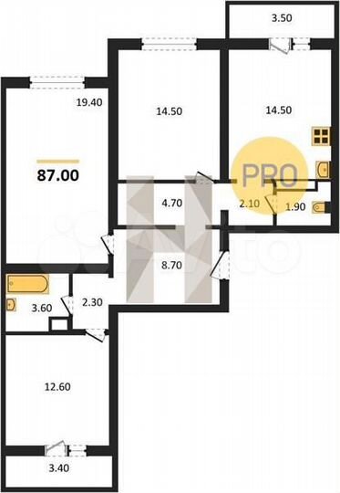 3-к. квартира, 87 м², 5/9 эт.