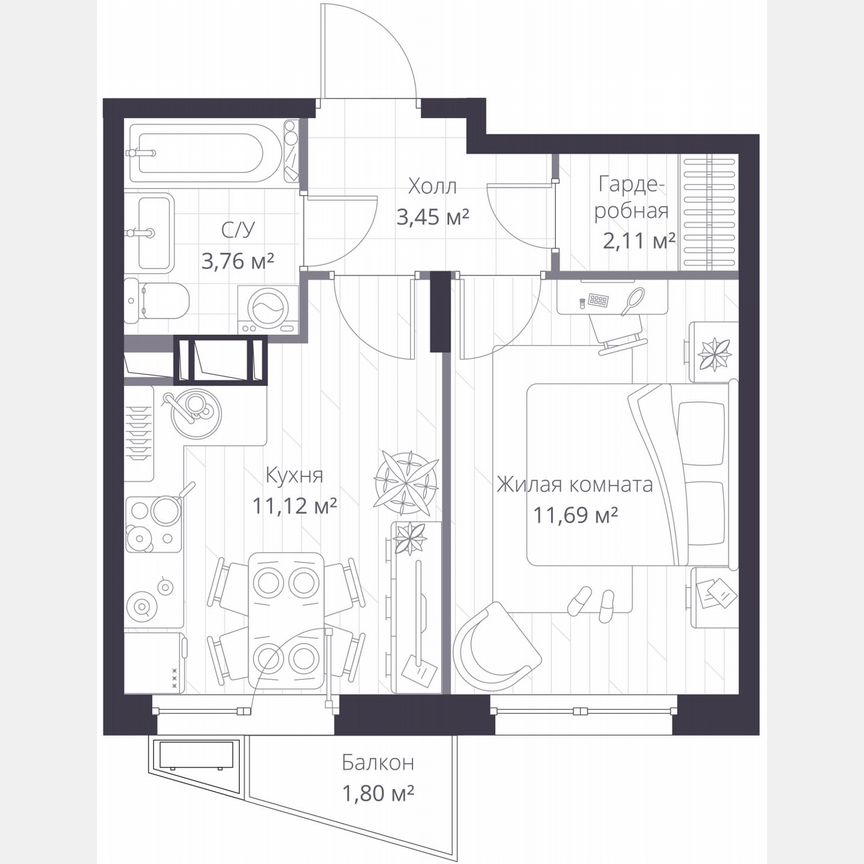 1-к. квартира, 32,7 м², 9/11 эт.