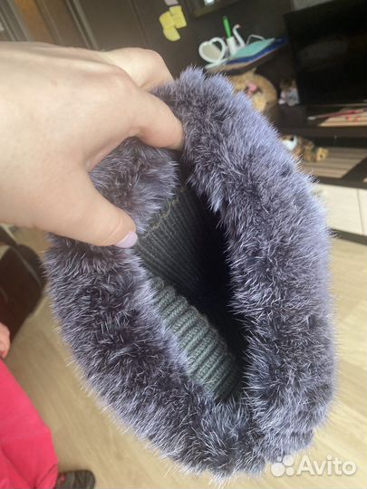 Шапка норковая серая вязанная