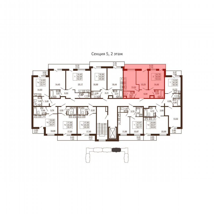 2-к. квартира, 53,5 м², 2/6 эт.