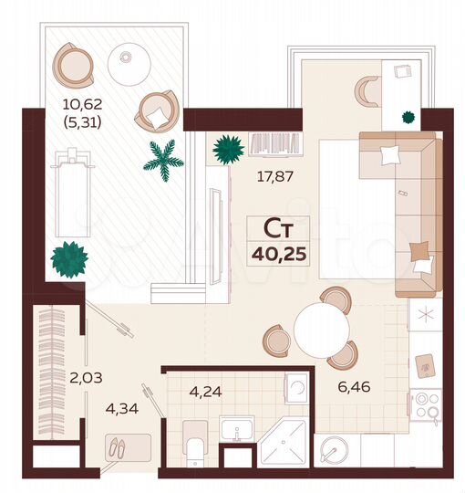 1-к. квартира, 40,3 м², 4/9 эт.