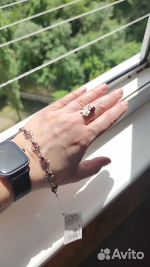 Серебро позолота комплект гранаты жемчуг перламутр