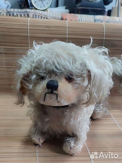 Собака плюшевая,шерстяная. Опилки. Антикварная