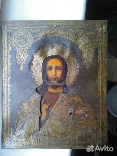 Старинная икона Господь Вседержитель Штихель