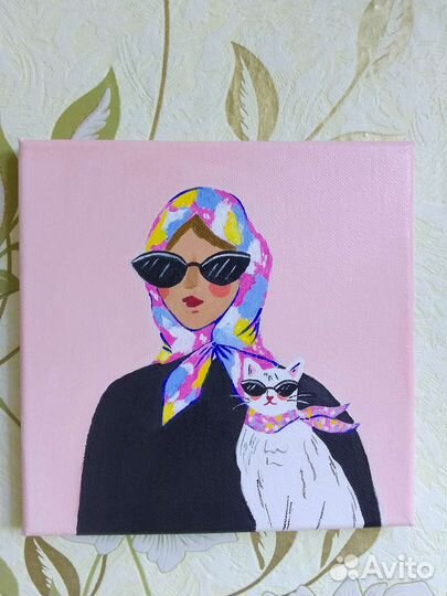 Картина на холсте Девушка с кошкой