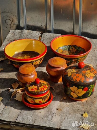 Деревянная посуда СССР, роспись, хохлома