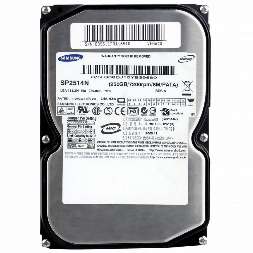 [SP2514N] Жесткий Диск Samsung 250gb Ide 3.5" Hdd Sp2514n