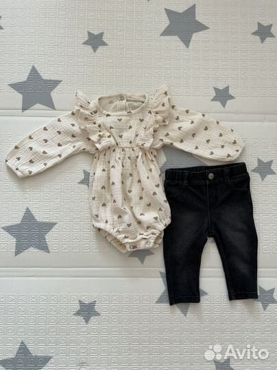 Ромпер боди нарядное муслин и джинсы 68