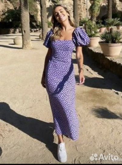 Платье zara в горошек сиреневое фиолетовое